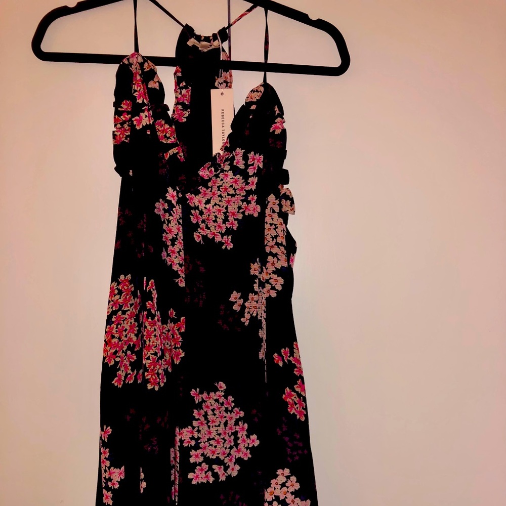 NWT Rebecca Taylor navy with pink and Orange small floral print.